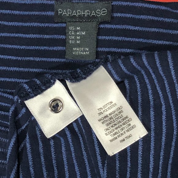 Paraphrase Womens Sz M Navy Blue Pullover 3/4 Sleeve Striped Bodycon Shift Dress - Picture 6 of 7